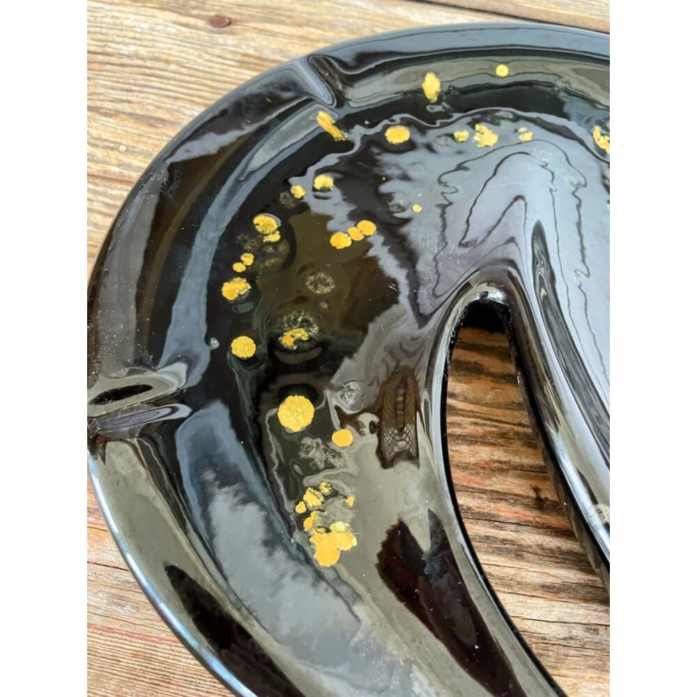 Vintage MCM Black/Gold Ceramic HUGE ashtray Boomerang Atomic 14x9" - Picture 6 of 13